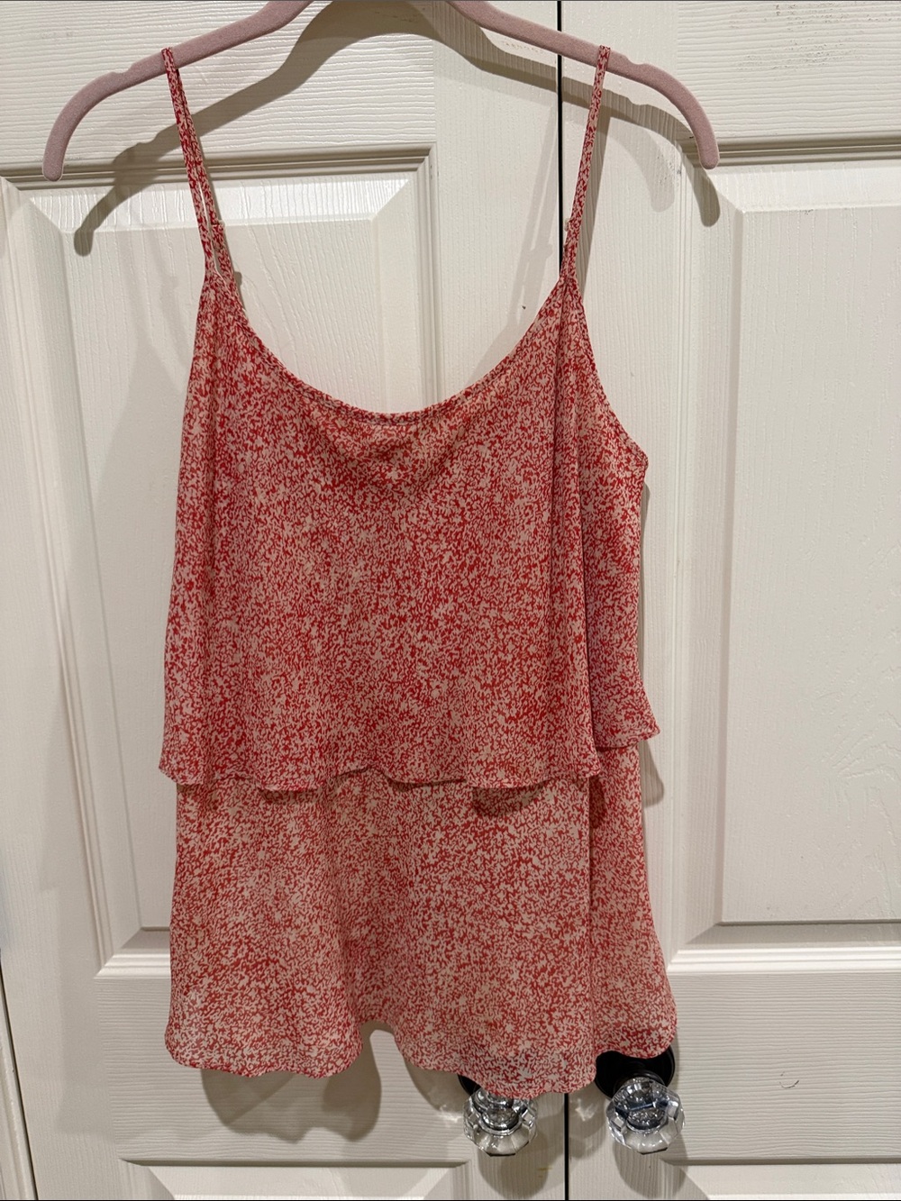 CAbi Red Floral Layered Spaghetti Strap Camisole